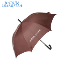 2018 Nova Promocional Publicidade 190 T Pongee Cor Marrom Presente de Couro Lidar Com Um Vara Guarda-chuva Automático com Logotipo Imprime